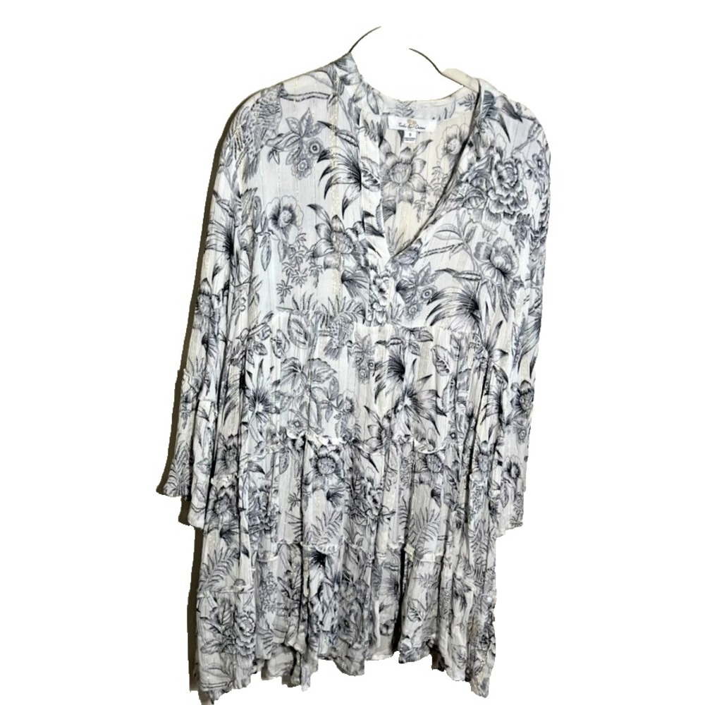 Turks & Caicos Sleeveless Tiered Dress Green Floral Size S‎ Shimmer Boho Resort
